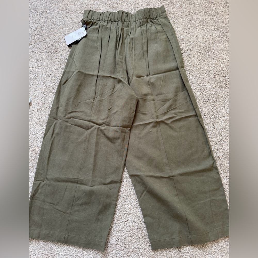 Clara Sun Woo Linen Knit - Front Pocket Low Drop Cropped Pant - Olive small NWT - Picture 4 of 4